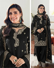 Pakistani Designer Embroidered Chiffon Unstitched Suit 3 PC Shalwar Kameez