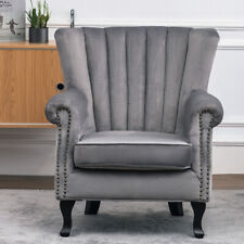 Velvet/Linen Armchair Lounge Tub Chair Queen Anne Fireside Sofa Oyster Wingback