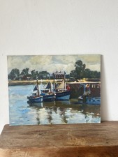 Vintage Oil Painting Boats