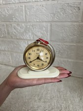 Slava Alarm Clock 1960-s USSR Space Rocket Globe Red Button Cold War Very Rare