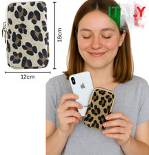 Real Leather Leopard Print Crossbody Phone Pouch | Mini Shoulder Bag, Zip Pocket