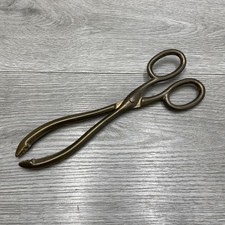 VINTAGE ANTIQUE PAIR OF BRASS TONGS FIRESIDE TOOL WOOD COAL OPEN FIRE