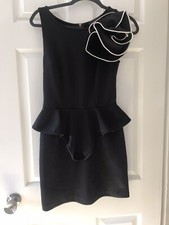 River Island Black Peplum Party Dress With Big Flower / Ascot Outfit Size 8
