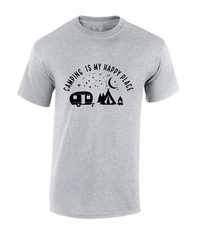 CAMPING IS MY HAPPY PLACE MENS T SHIRT CAMPER VAN TENT HIKING WALKING GIFT TOP