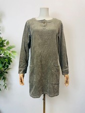 Aigle Khaki Green Needlecord Corduroy Shift Dress Pockets M 12 14