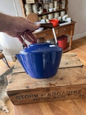 Vintage Dark Blue Enamel Galloping Gourmet Stove Top Kettle - Great Shape!