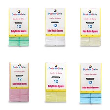 12 Pack Muslin Squares 100% Cotton Baby Soft Swaddle Cloths Nappy Bibs 70x70cm.