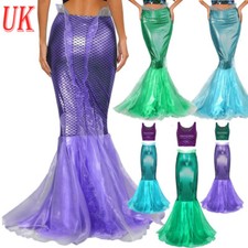 UK Women's Mermaid Maxi Skirts Halloween Costume Fish Scale Print Tulle Skirts