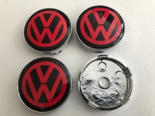 4x VW Volkswagen Wheel Centre Caps Golf Passat Jetta Polo 60mm Black Red