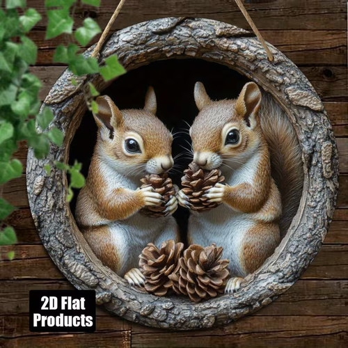 Squirrel wooden plaque hanging - wooden,