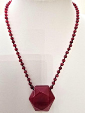 LOLA ROSE DARK RED FACETED QUARTZ GEMSTONE HEXAGONAL PENDANT NECKLACE 18" - NWOT
