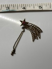 Vintage/Antique Style 925 Silver Gilt Shooting Star Stick Pin Brooch w Red Stone