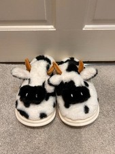 Cow Slippers Black White Spot