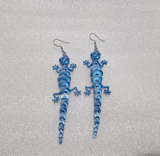 3D Printed Lizard Gecko Cute Cool Fun Quirky Gift Long Stainless Steel Earrings