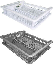 White & Grey Kitchen Dish Drainer Rack with Plastic Drip Tray Cutlery Holder