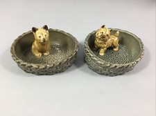 Vintage Wade 1980 Cairn Terrier & German Shepard -Pup In A Basket X2. Pin Dishes