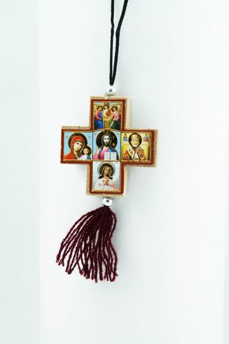 Car amulet wood - cross, st