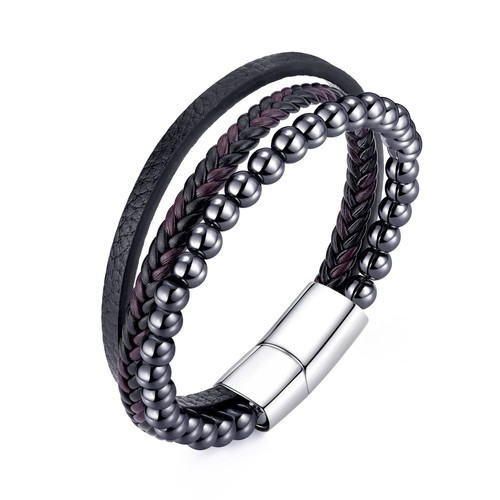 Men genuine leather hematite - genuine,