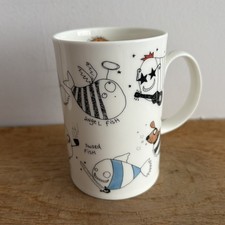 Dunoon Doodles by Sarah Mercer Fish Mug Fine China England Angel Sword 250ml