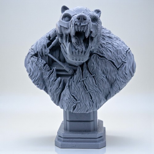 Cyborg bear bust statue - bear,
