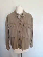 Topshop Khaki Denim Shirt/ Jacket Size S Uk 10-12 Long Sleeve Pockets Box Cut