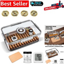 Portable Airtight Cigar Humidor Jar with Cedar Base & Hygrometer - Medium Size