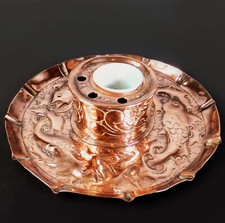 RARE GENUINE LARGE ARTS & CRAFTS COPPER REPOUSEE INKWELL with NEWYLN MARK - 1895