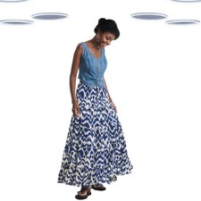 Ex JD Williams Women's Printed Textured Crinkle Tiered Maxi Skirt in Blue