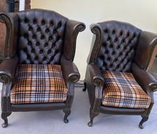 2 x leather Chesterfield wing chairs