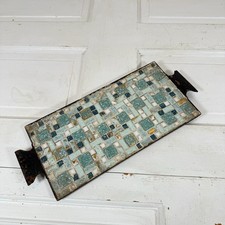 Vintage Mosaic Tile Trivet with Handles Mid Century Metal Kitchen Hot Plate