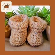 Tweed Pink Crochet Baby Booties Newborn - 9cm
