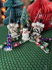 vintage christmas Pine Cone Snowman/men Christmas Tree Decorations Mini Crackers