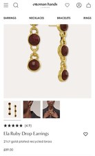 Ottoman Hands Ela Ruby Gemstone Stud Long Drop Earrings RRP : £89