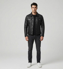 Men genuine leather trucker - genuine,