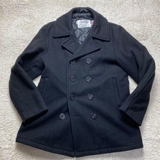 Schott 740N Pea Coat Dark Navy Wool Blend Size 38 Made in USA Quilted Lining