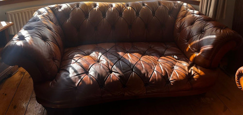 Dfs brown leather chesterfield - leather,