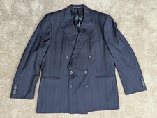 Aquascutum Double Breasted Suit Jacket 42S Navy Wool Pinstriped Made In England
