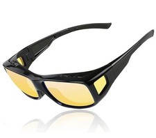 Wrap Arounds Fit Over Night Vision Driving Anti Glare HD Glasses Yellow Lens NEW