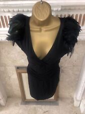 VTG Lipsy Black Dress Striking Feather Sleeves Ladies Size 10 Halloween Party