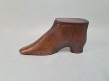 Antique Georgian Treen Hand Carved Inlaid Timber Shoe Snuff Box Sliding Lid