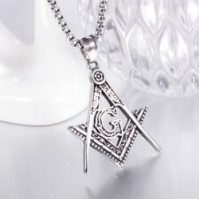 Mens Silver Freemason Masonic Pendant for Men Stainless Steel Necklace Chain