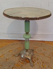 Vintage Faux Onyx Marble & Gilt Side/Wine Table Lamp Stand - Hollywood Glamour