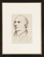 S.M.G - Framed Late 19th Century Pen and Ink Drawing, Study of a Gentleman