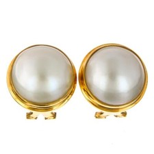 925 Silver 15mm White Mabe Pearl Gold Vermeil Omega Post Earrings, 11/16"