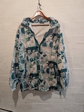 Vtg Womens xl Pullover Jacket Windbreaker Cagoule Blue with dogs pockets hood