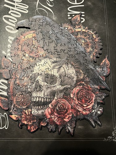 Wooden crow skull roses - wooden, &