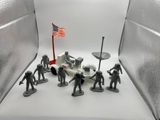 Vintage 1970s moon landing toy figure set lunar vehicle, 9 astronauts & US flag
