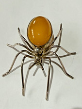 Large silver coloured spider brooch with big stone for body