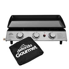 3 Burner BBQ Portable Gas Plancha Grill 7.5kW Hot Plate, Cover - Stainless Steel