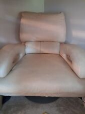LEATHER ARMCHAIR - SWIVEL STYLE - CREAM LEATHER , WITH ROUND SATIN CHROME BASE